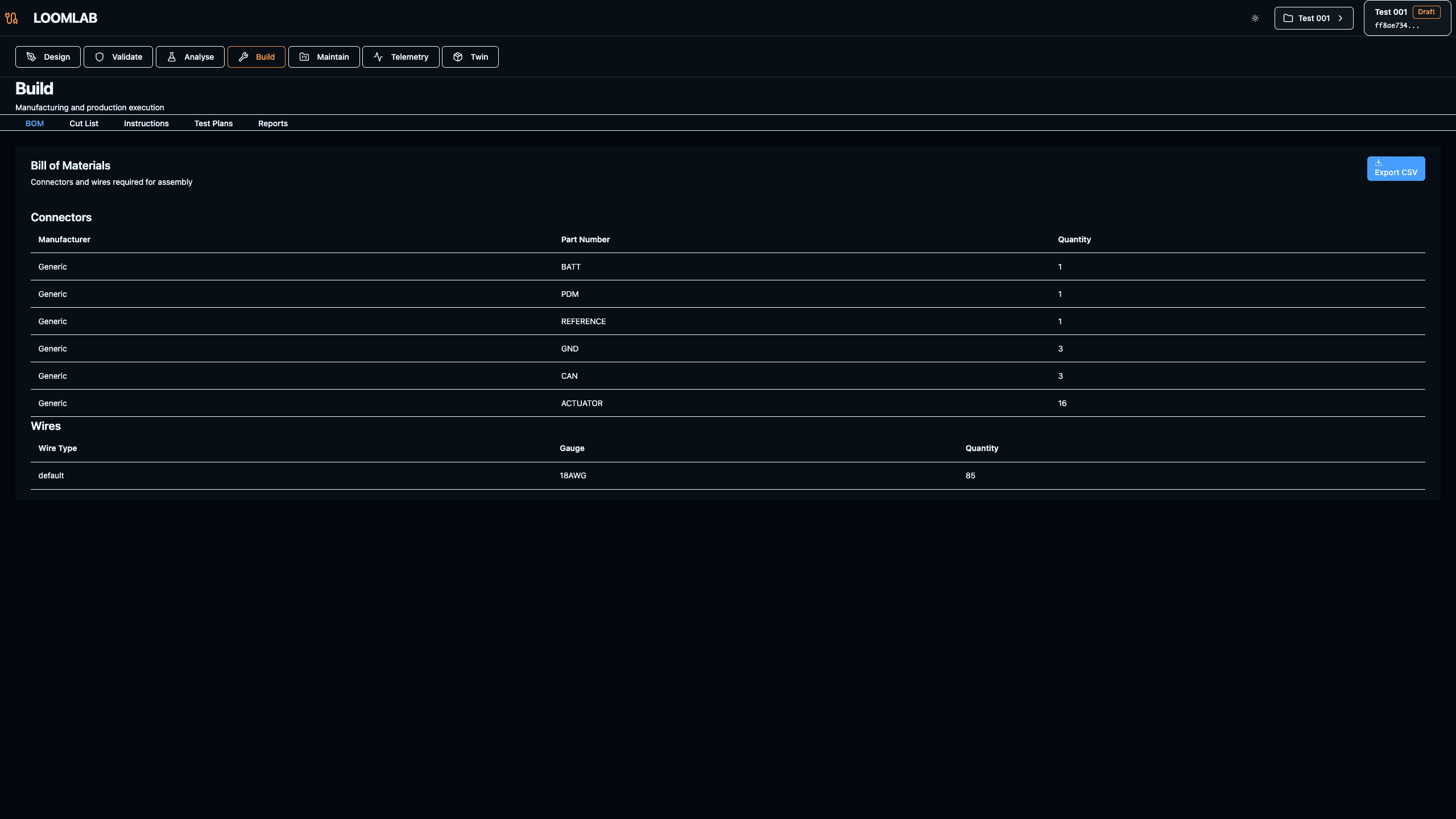 Manufacturing BOM generated from electrical model