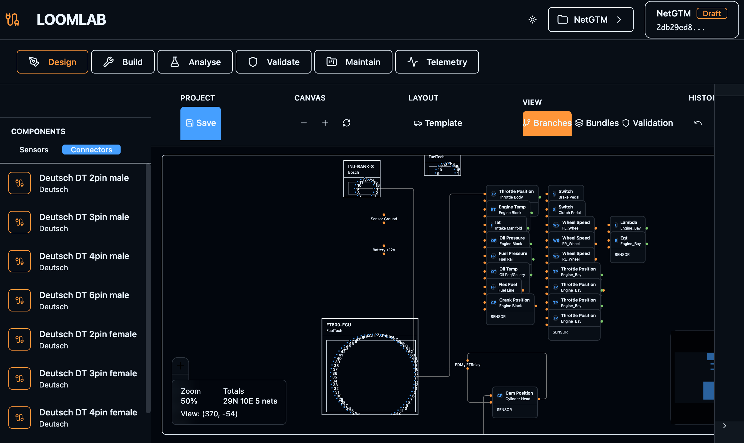 LoomLab screenshot: Component Library connectors (Alpha 2025)